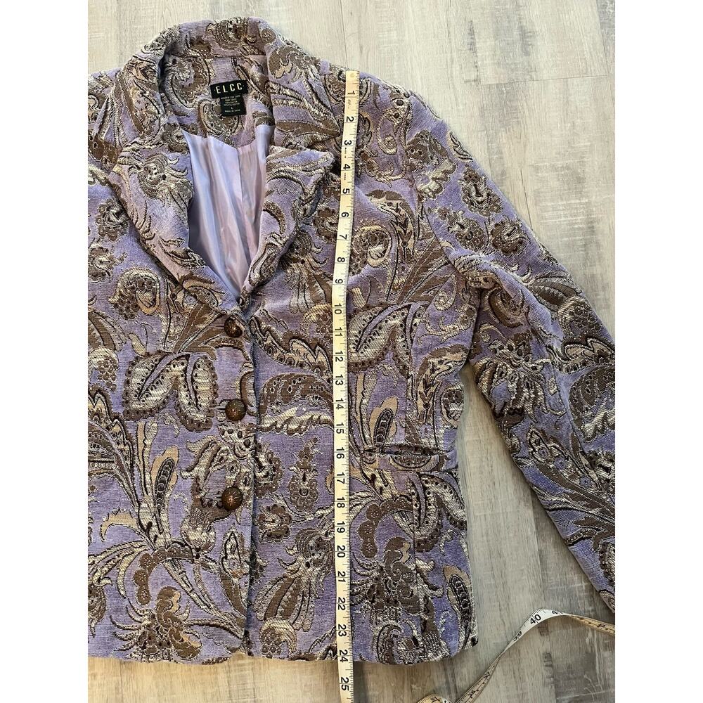 VTG Tapestry Jacket Pastel Lavender Purple Paisley Jacquard Bronze Button M L - Picture 10 of 10